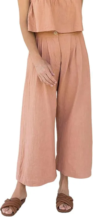 CHARTOU Women Summer Linen Pants Wide Leg Palazzo Capri Trousers Cropped Pants