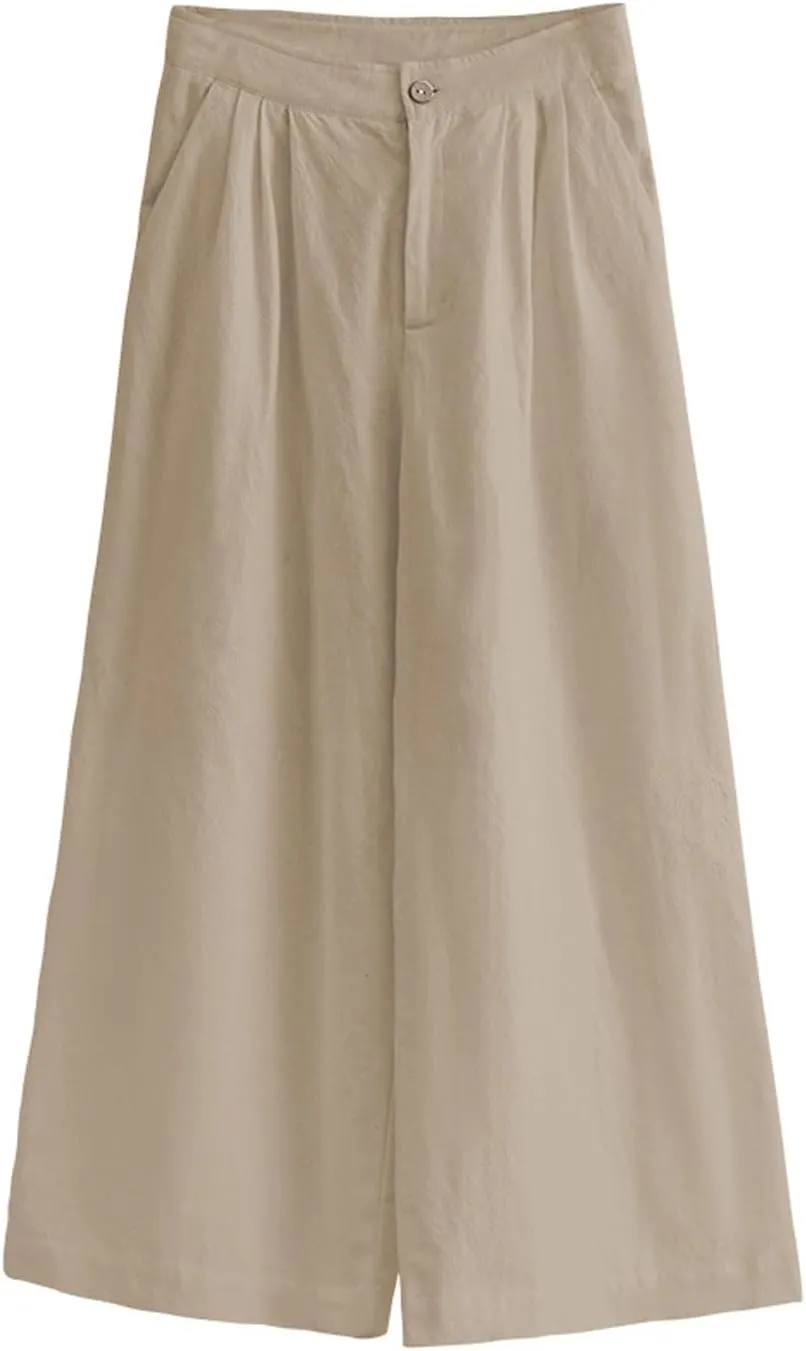 CHARTOU Women Summer Linen Pants Wide Leg Palazzo Capri Trousers Cropped Pants