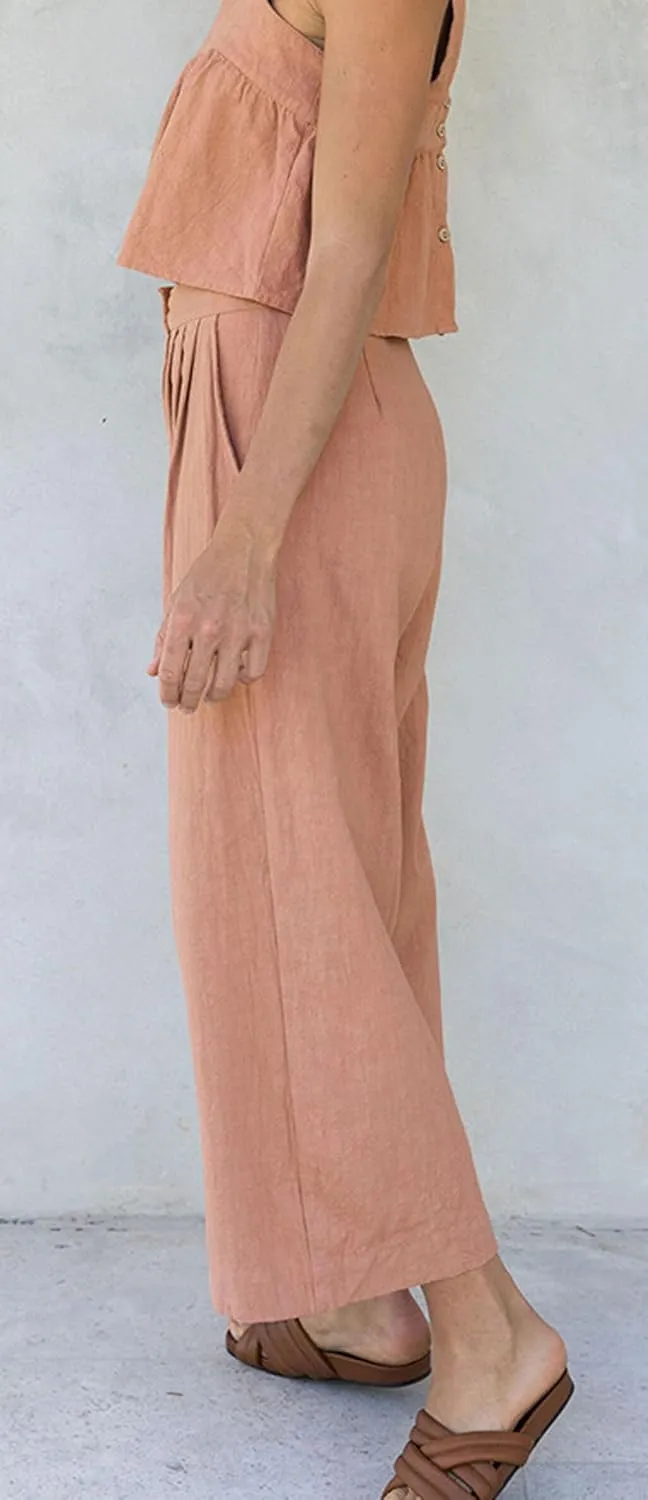 CHARTOU Women Summer Linen Pants Wide Leg Palazzo Capri Trousers Cropped Pants