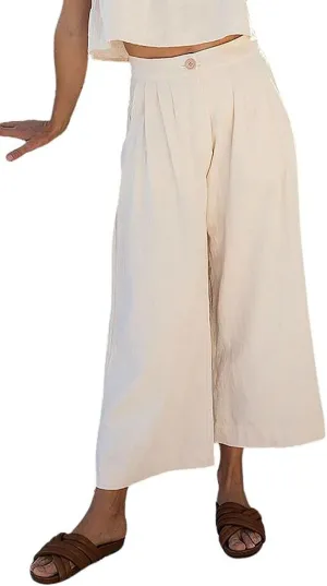 CHARTOU Women Summer Linen Pants Wide Leg Palazzo Capri Trousers Cropped Pants