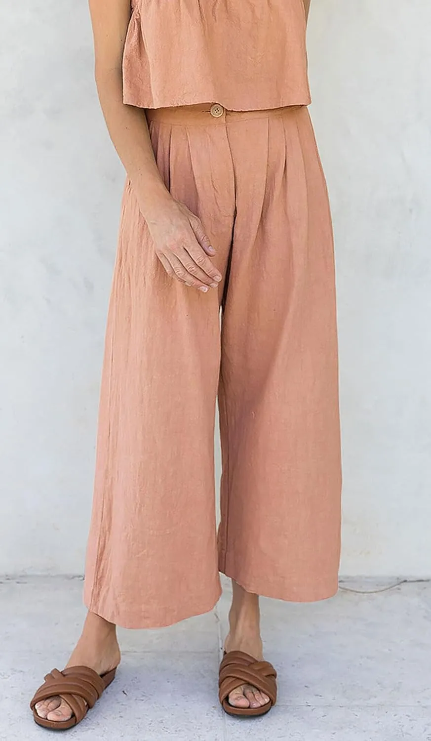 CHARTOU Women Summer Linen Pants Wide Leg Palazzo Capri Trousers Cropped Pants