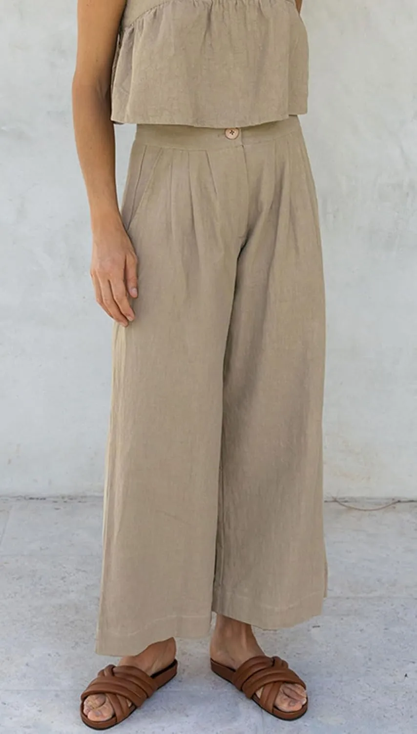 CHARTOU Women Summer Linen Pants Wide Leg Palazzo Capri Trousers Cropped Pants