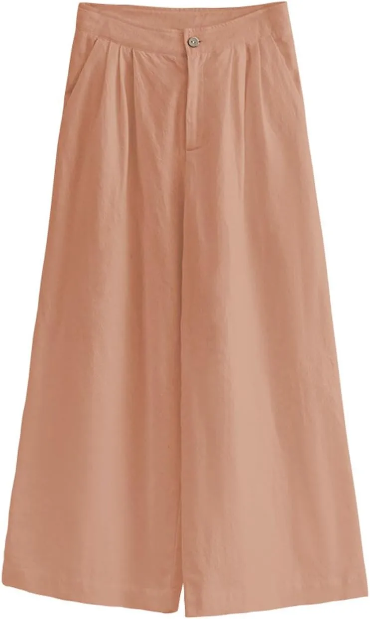 CHARTOU Women Summer Linen Pants Wide Leg Palazzo Capri Trousers Cropped Pants
