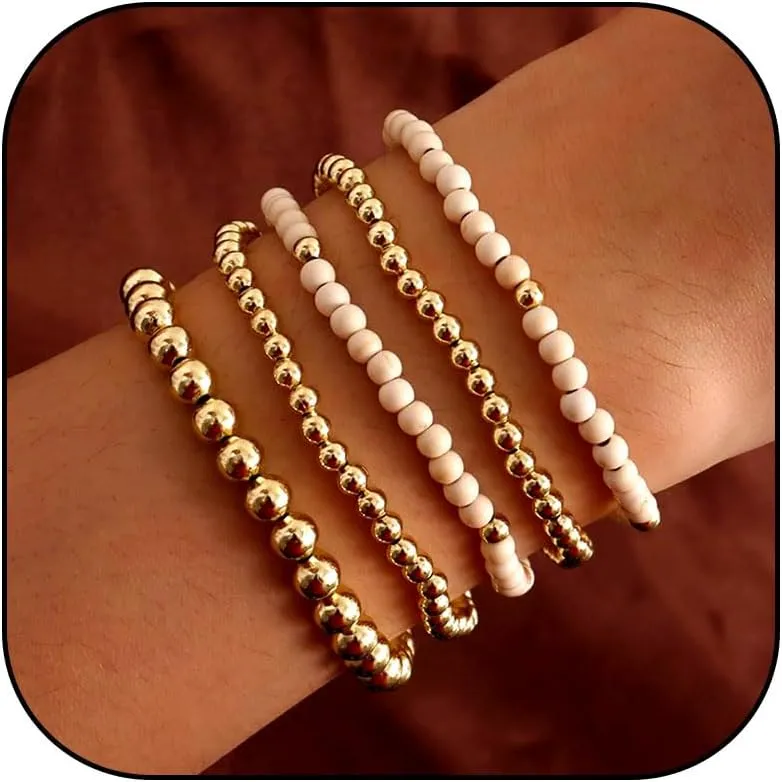 choice of all 14k Gold Bracelets for Women Gold Beaded Bracelets Stack Stretch Bead Ball Strand Bracelets Cross Stackable Cuff Bangle Bracelets Trendy Jewelry Gifts