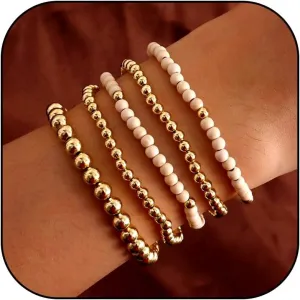 choice of all 14k Gold Bracelets for Women Gold Beaded Bracelets Stack Stretch Bead Ball Strand Bracelets Cross Stackable Cuff Bangle Bracelets Trendy Jewelry Gifts