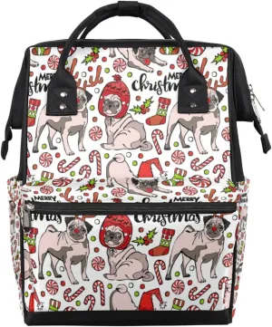 Christmas Dogs Sugar Diaper Bag Tote Large Capacity Waterproof with Adjustable Shoulder Strap and Pram Straps Mommy Bag for Hospital Beach Weekender Travel