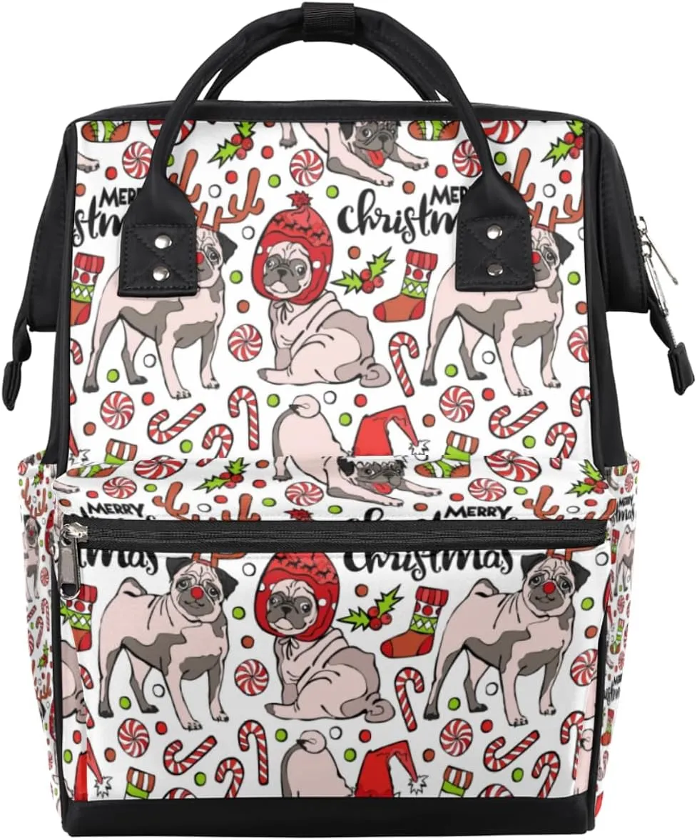 Christmas Dogs Sugar Diaper Bag Tote Large Capacity Waterproof with Adjustable Shoulder Strap and Pram Straps Mommy Bag for Hospital Beach Weekender Travel