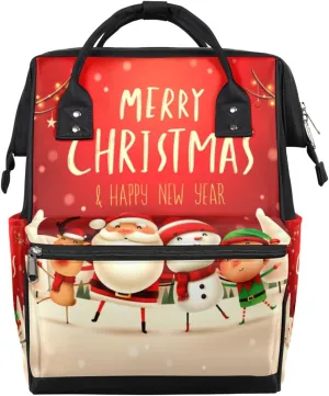 Christmas Santa Snowman Reindeer Diaper Bag Tote Large Capacity Waterproof with Adjustable Shoulder Strap and Pram Straps Mommy Bag for Hospital Beach Weekender Travel