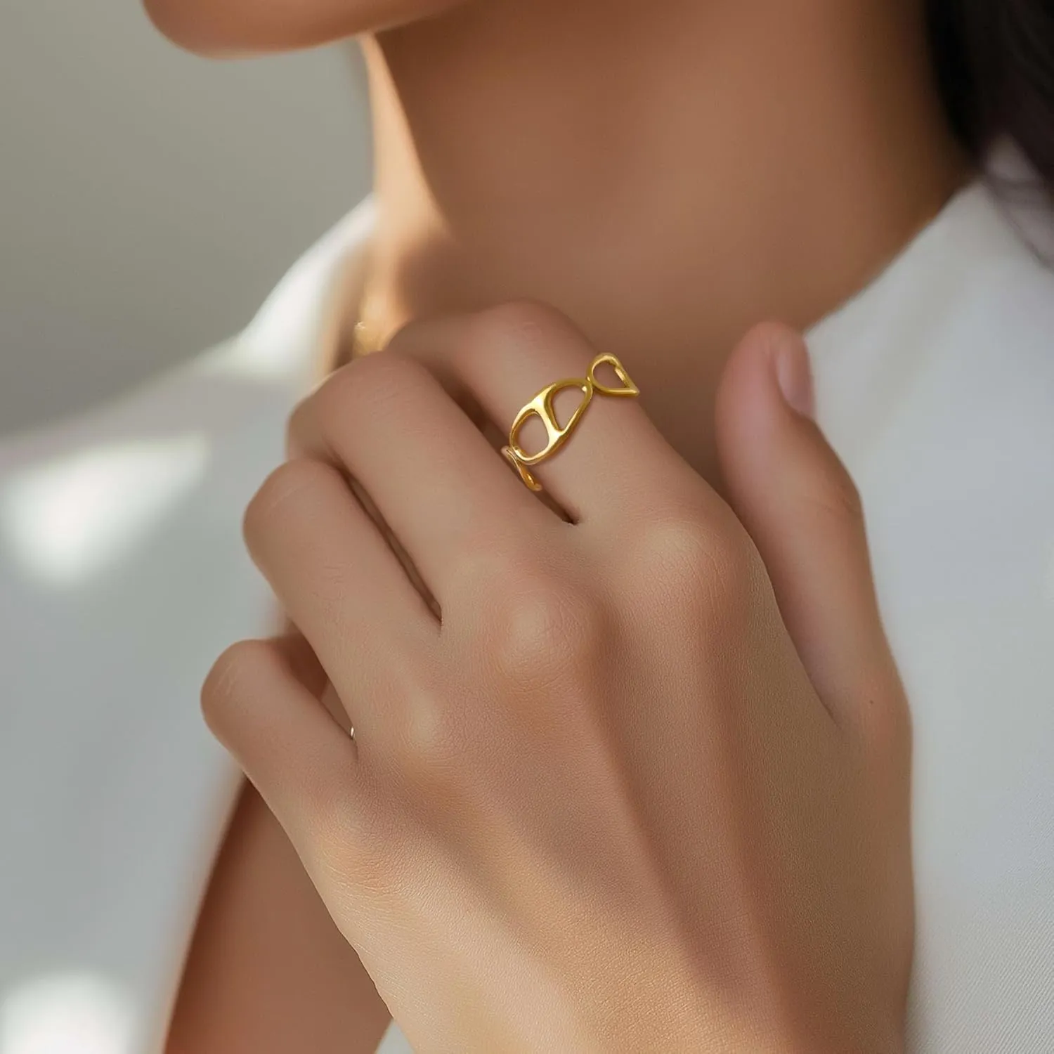 Chunky Gold Open Rings for Women, Trendy Minimalist Simple Adjustable Twisted Geometric Hollow Flower Circle Thumb Stackable Ring Prom Holiday Jewelry Gift