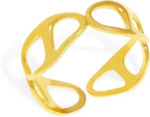 Chunky Gold Open Rings for Women, Trendy Minimalist Simple Adjustable Twisted Geometric Hollow Flower Circle Thumb Stackable Ring Prom Holiday Jewelry Gift