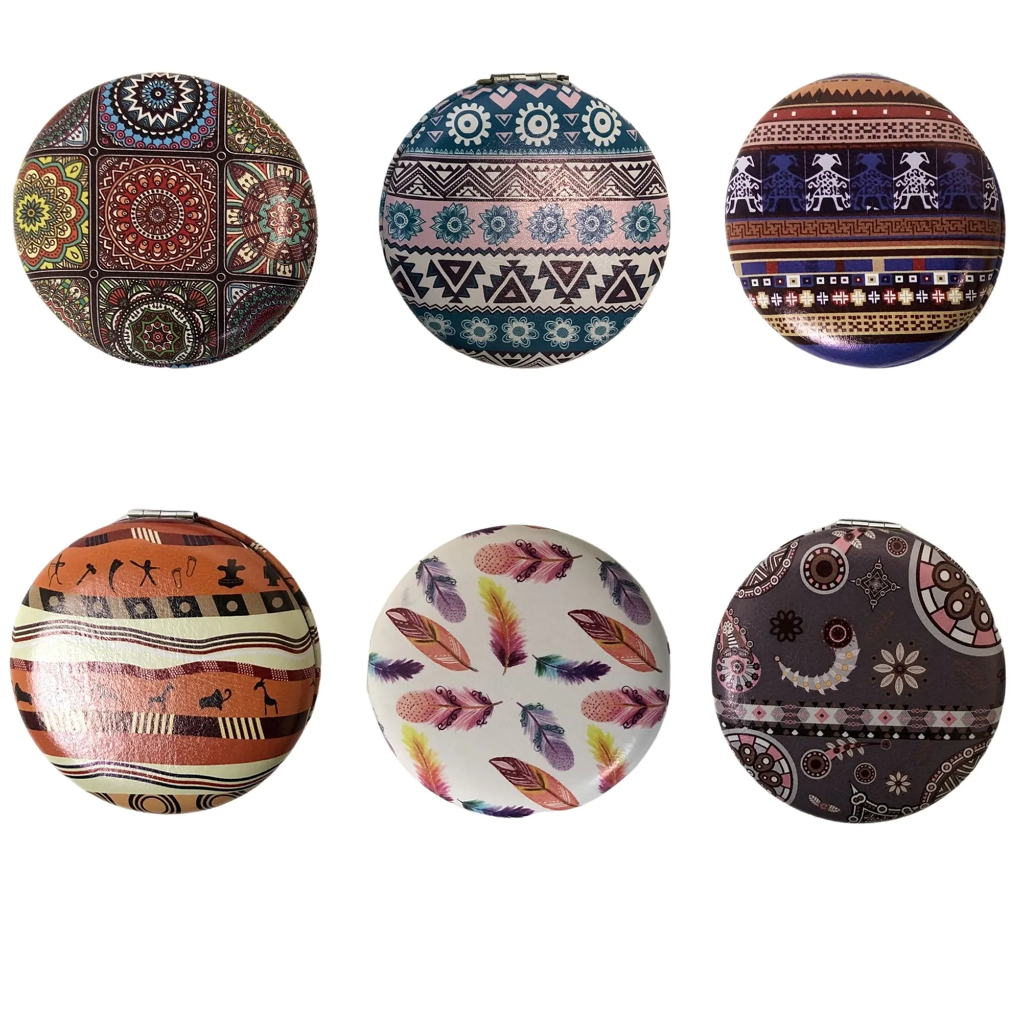 CLEARANCE COSMETIC MIRRORS NATIONAL PRINTS (CASE OF 48 - $1.50 / PIECE)  Wholesale Round Cosmetic Mirrors in Assorted Prints SKU: 906-NATIONAL-48