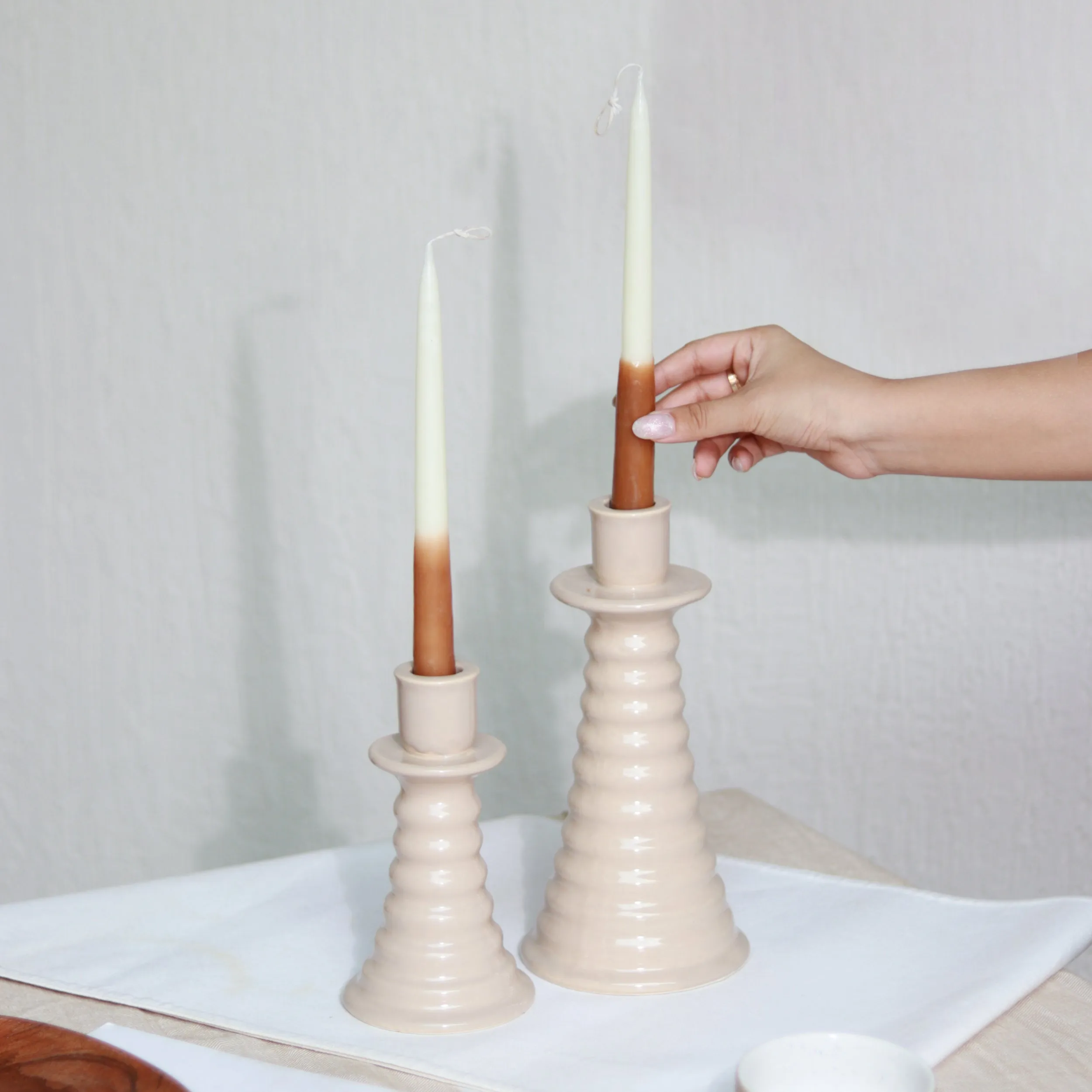 Coil Candle holder small beige