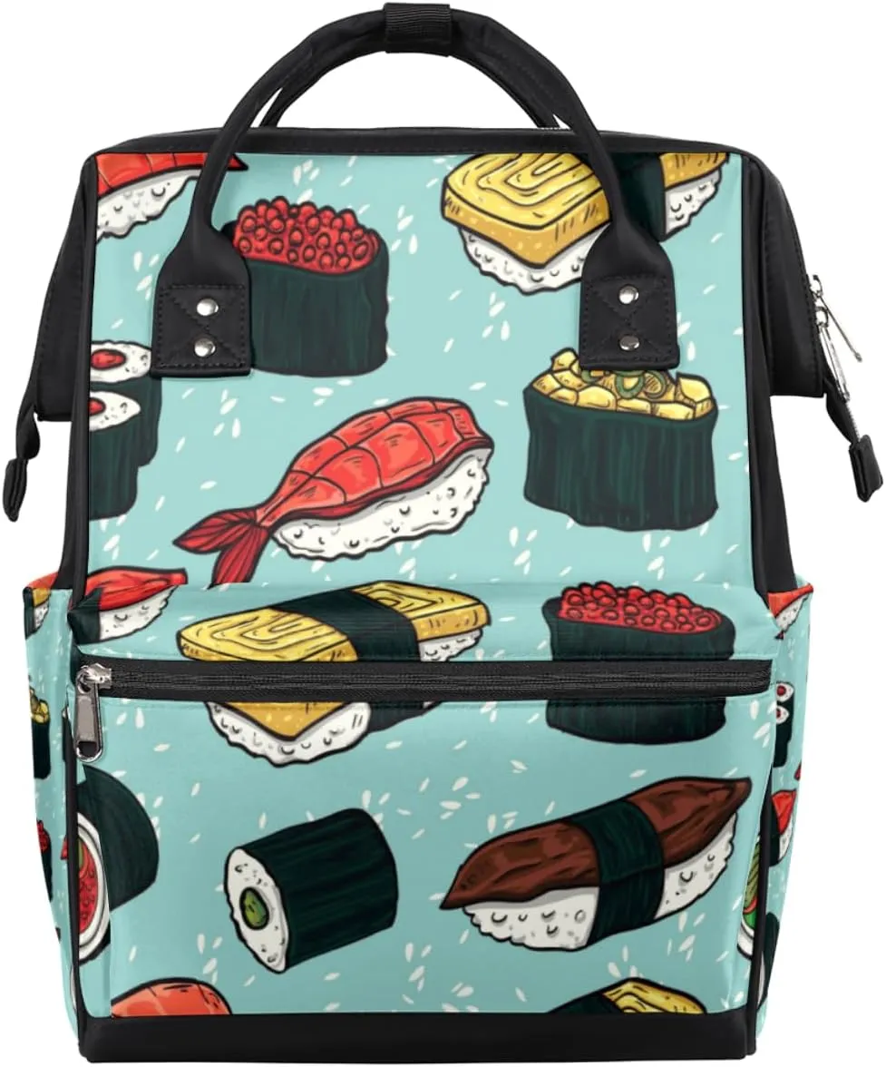 Colorful Cute Sushi Diaper Bag Tote Large Capacity Waterproof with Adjustable Shoulder Strap and Pram Straps Mommy Bag for Hospital Beach Weekender Travel