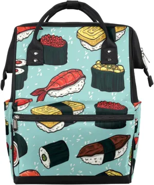 Colorful Cute Sushi Diaper Bag Tote Large Capacity Waterproof with Adjustable Shoulder Strap and Pram Straps Mommy Bag for Hospital Beach Weekender Travel