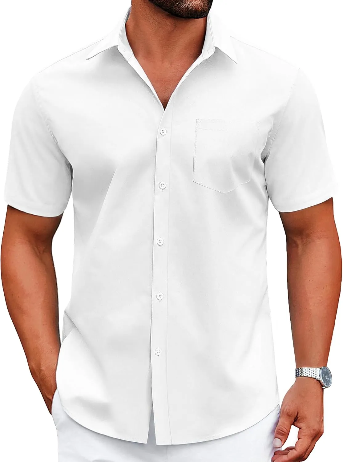 COOFANDY Mens Dress Shirts Short Sleeve Business Casual Shirts Regular Fit Casual Button Down Untucked Shirts