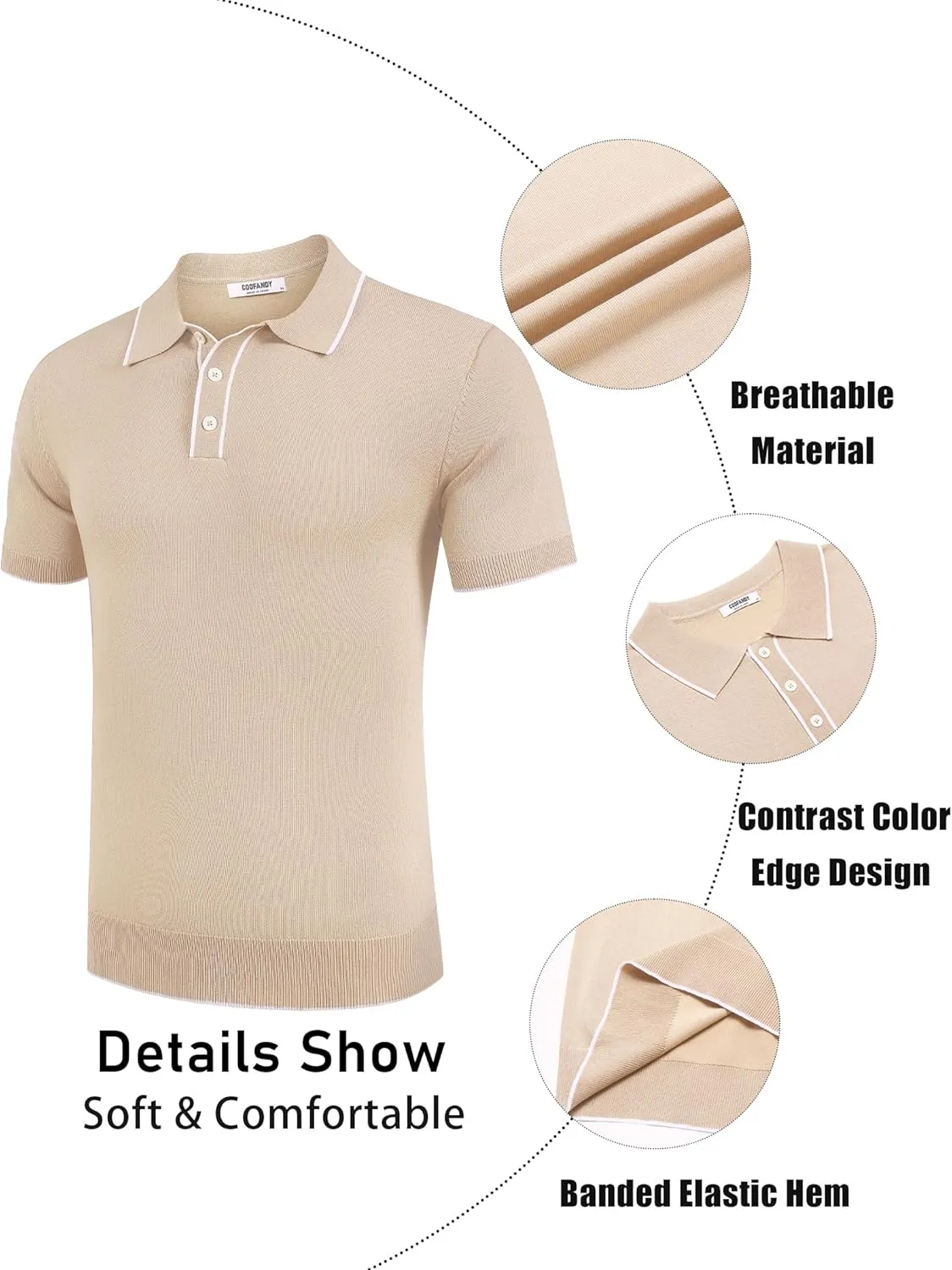 COOFANDY Mens Knit Polo Shirts Short Sleeve Vintage Stretch Polo T Shirts Casual Summer Golf Shirts