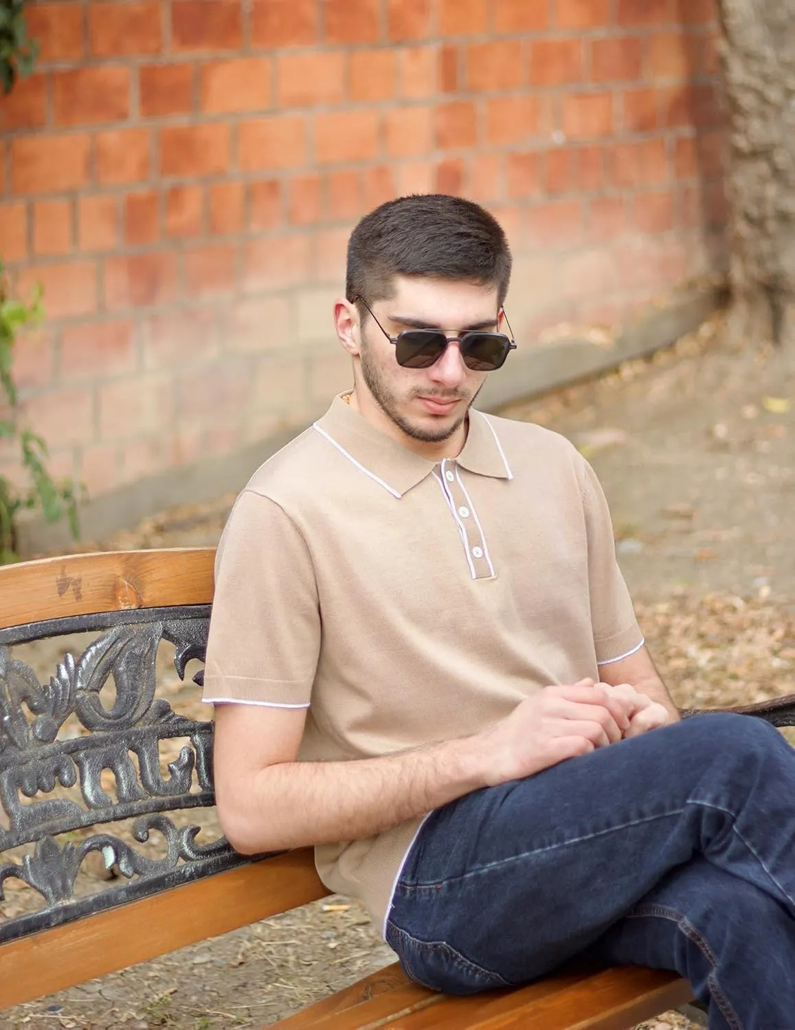 COOFANDY Mens Knit Polo Shirts Short Sleeve Vintage Stretch Polo T Shirts Casual Summer Golf Shirts