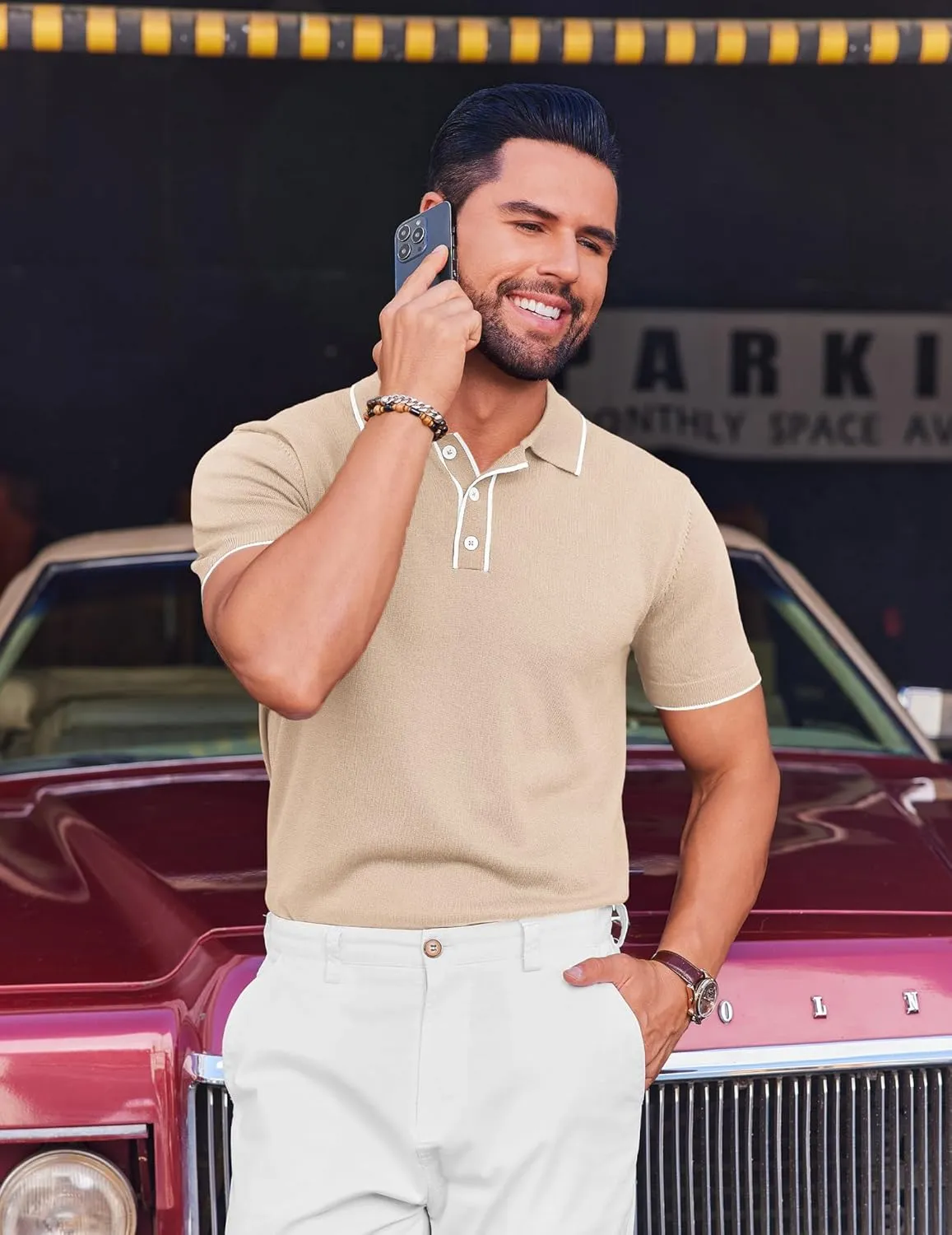 COOFANDY Mens Knit Polo Shirts Short Sleeve Vintage Stretch Polo T Shirts Casual Summer Golf Shirts