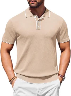 COOFANDY Mens Knit Polo Shirts Short Sleeve Vintage Stretch Polo T Shirts Casual Summer Golf Shirts