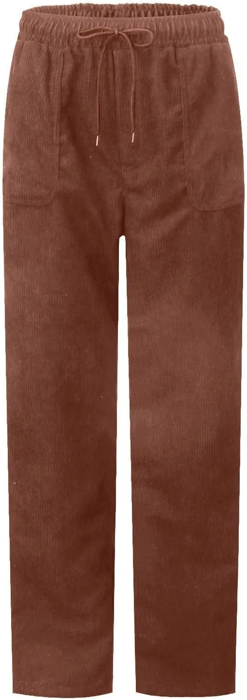 Corduroy Pants for Women Drawstring Loose Fit Pants 2025 High Waist Elastic Waist Pant Fashion Trendy Trousers