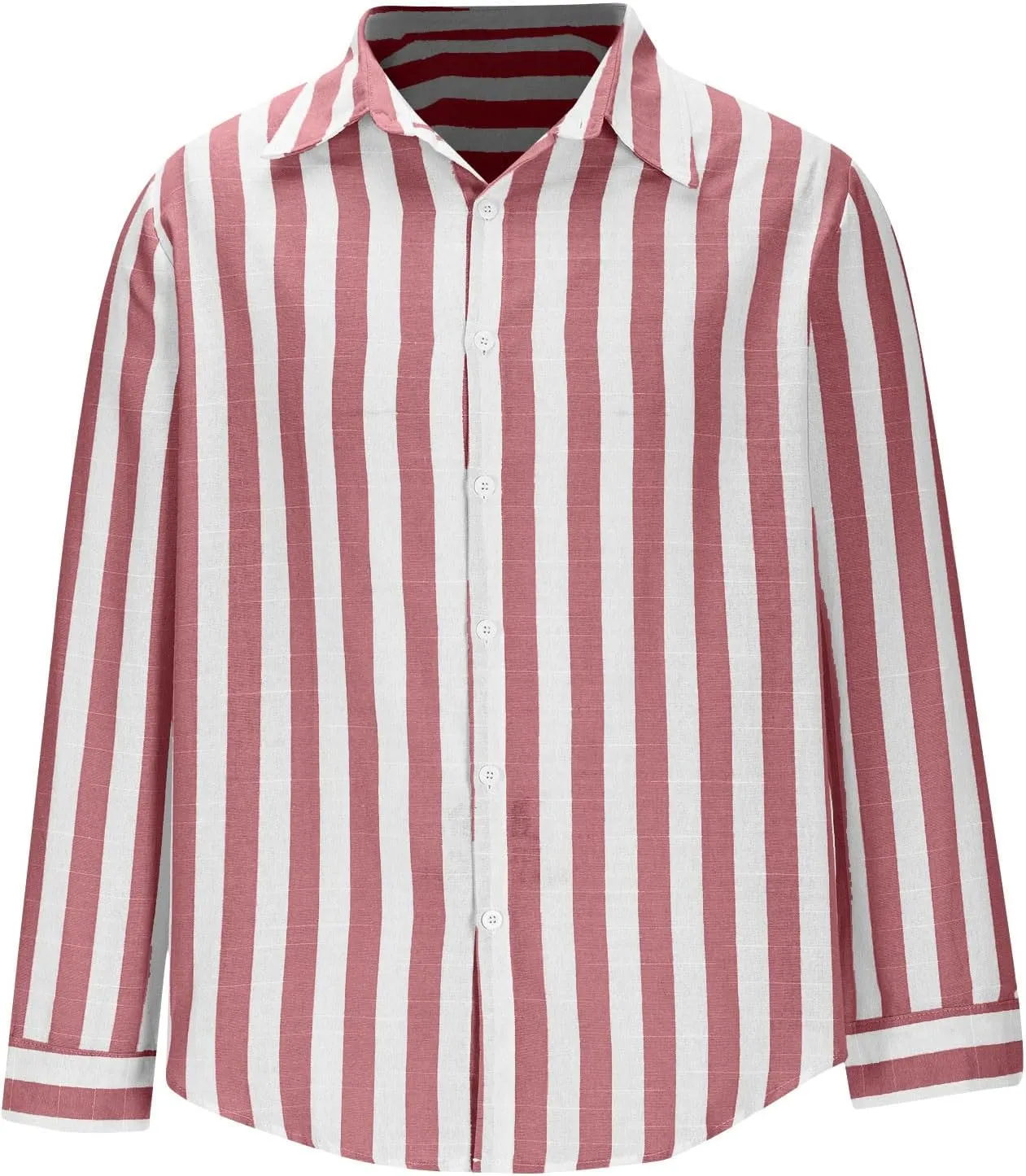 Cotton Linen Comfy Blouse Shirt for Men Striped Printed Dressy Loose Shirts Long Sleeve Button Up Lapel Work Shirt