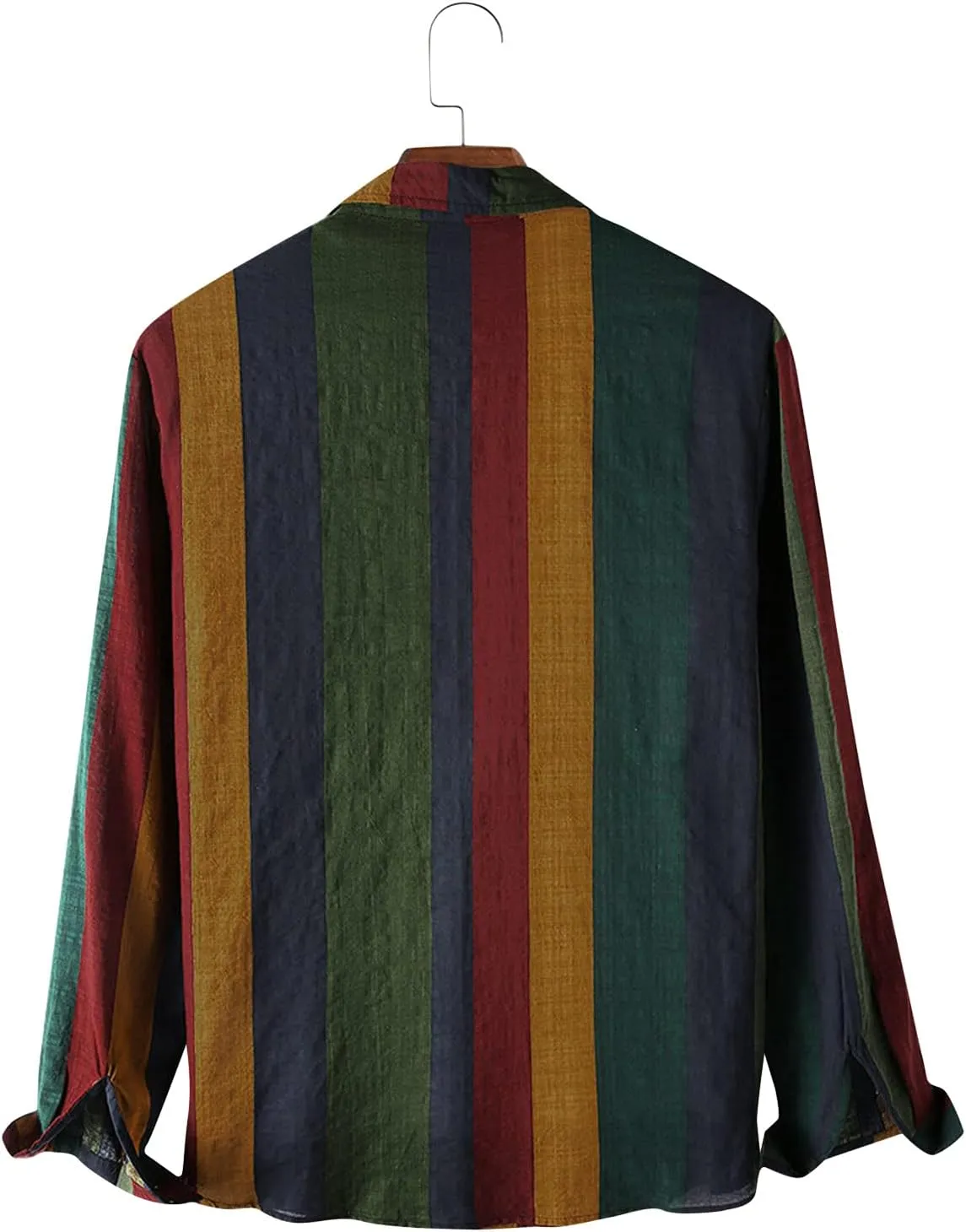 Cotton Linen Shirts for Men Long Sleeve Casual Button Down Striped Shirts Vintage Relaxed Fit Beach Hawaiian Shirts