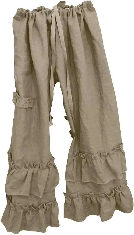 Cotton Pants for Women Casual Summer Linen Pants High Waisted Button Wide Leg Loose Palazzo Lounge Fashion Pants