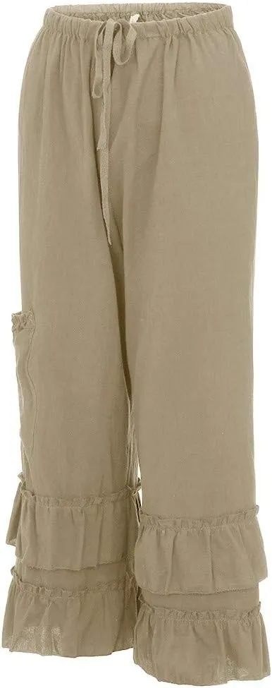 Cotton Pants for Women Casual Summer Linen Pants High Waisted Button Wide Leg Loose Palazzo Lounge Fashion Pants