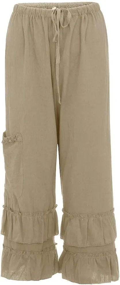 Cotton Pants for Women Casual Summer Linen Pants High Waisted Button Wide Leg Loose Palazzo Lounge Fashion Pants