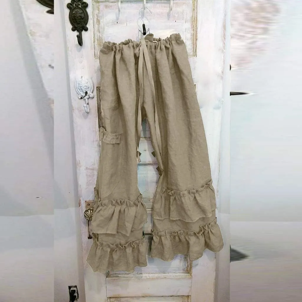 Cotton Pants for Women Casual Summer Linen Pants High Waisted Button Wide Leg Loose Palazzo Lounge Fashion Pants
