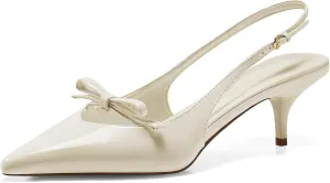Coutgo Womens Bow Slingback Heels Low Kitten Heel Pumps Closed Pointed Toe Party Wedding Dress Shoes