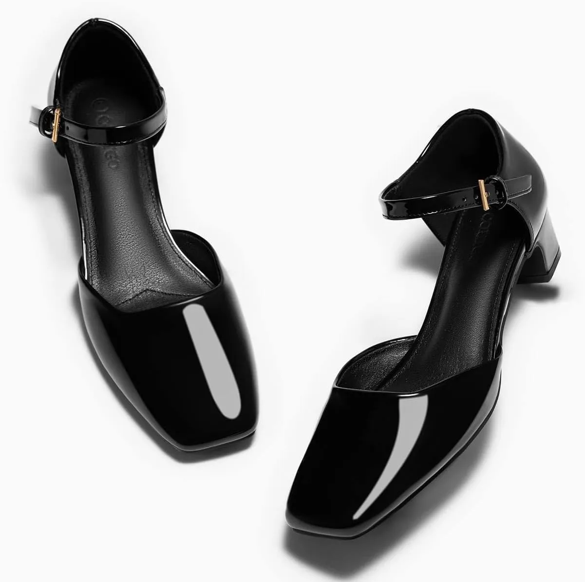 Coutgo Womens Chunky Low Heels Dress Shoes Ankle Buckle Strap Square Toe D'Orsay Pumps Work Party Shoes
