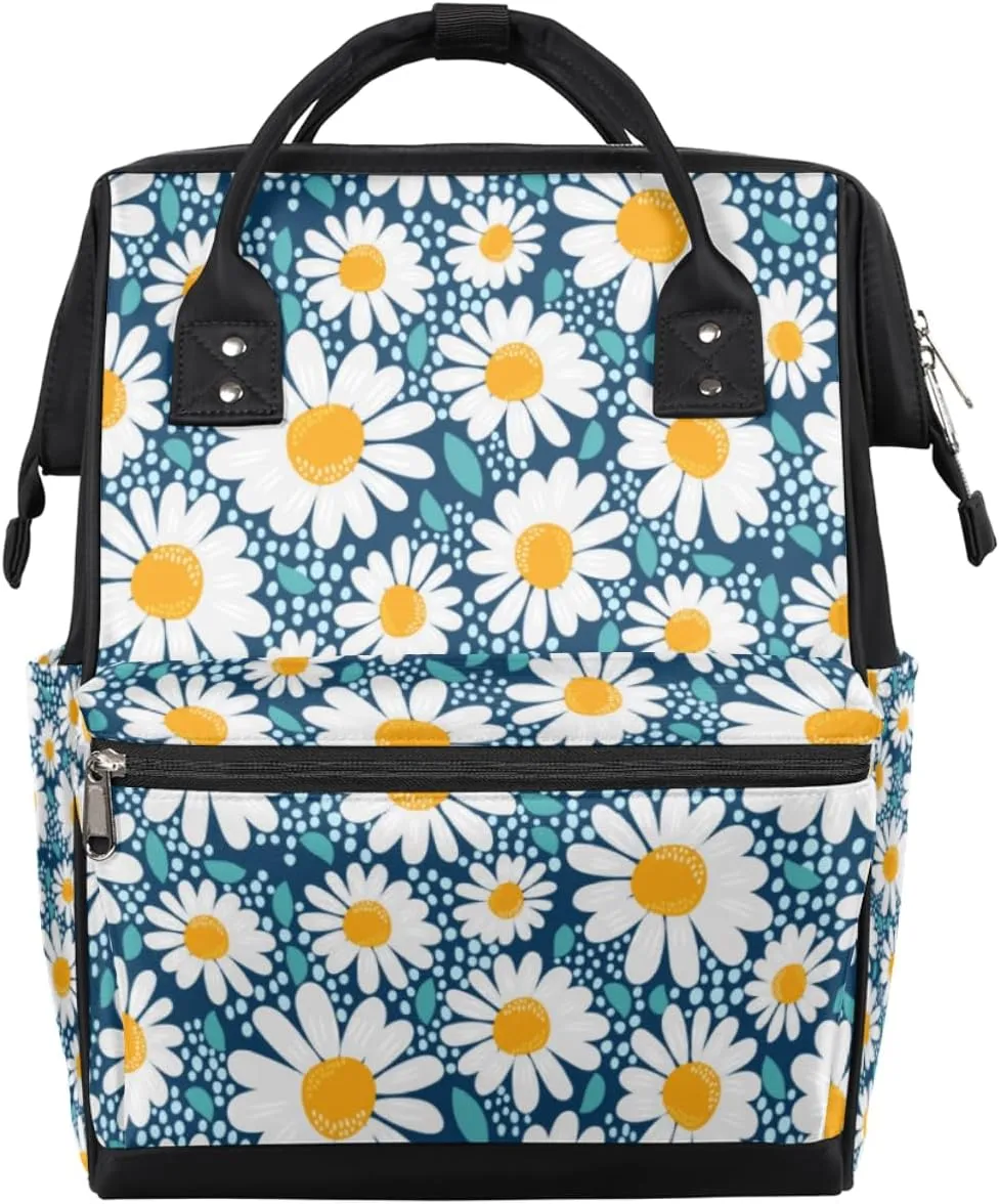 Creative Floral Chamomile Diaper Bag Tote Large Capacity Waterproof with Adjustable Shoulder Strap and Pram Straps Mommy Bag for Hospital Beach Weekender Travel