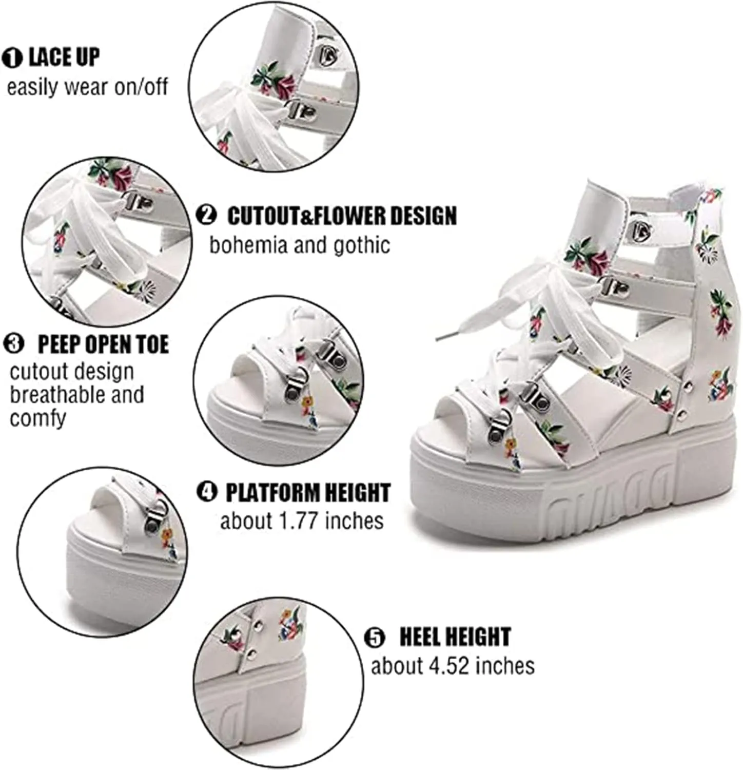Crepuscute Women's Floral Embroidery Fish Mouth Platform Wedge Sandals Open Toe with Strap Breathable Non-Slip Sexy Bohemia Casual Summer Cage Dress Shoes