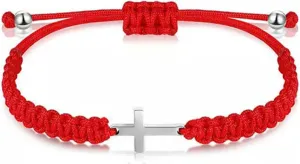 Cross Charm Bracelets Adjustable Woven Braided Bracelets Gifts-Red