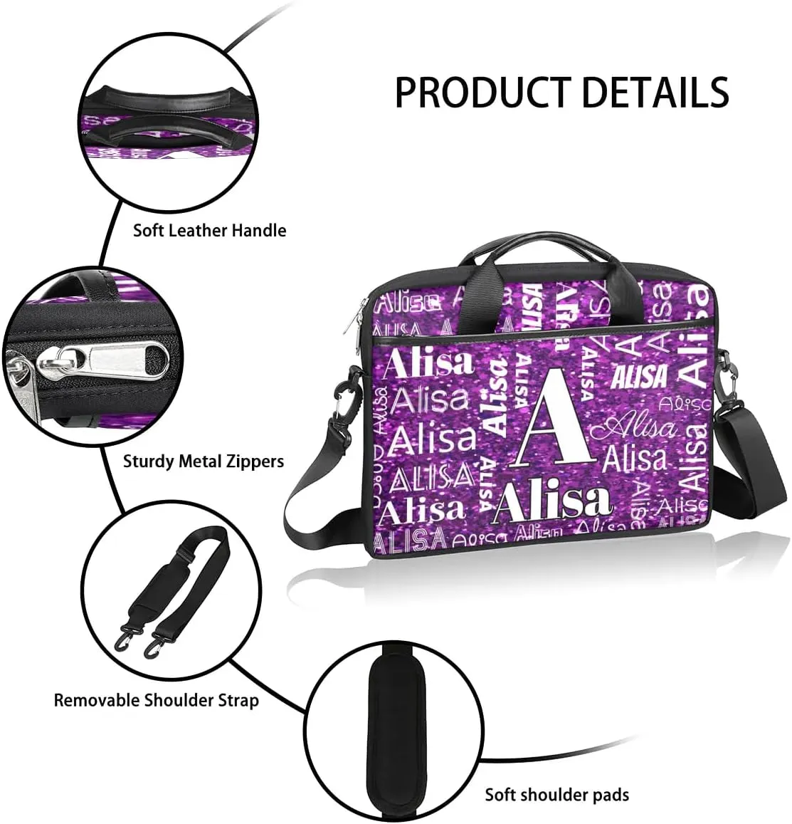 Custom Laptop Bag for Women Men Personalized Name 13 14 15.6 inch Laptop Messenger Shoulder Bags