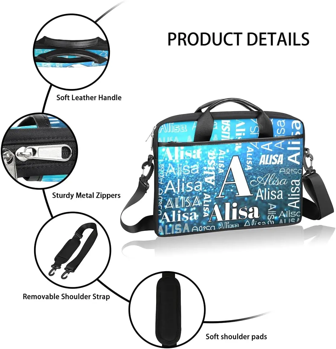 Custom Laptop Bag for Women Men Personalized Name 13 14 15.6 inch Laptop Messenger Shoulder Bags
