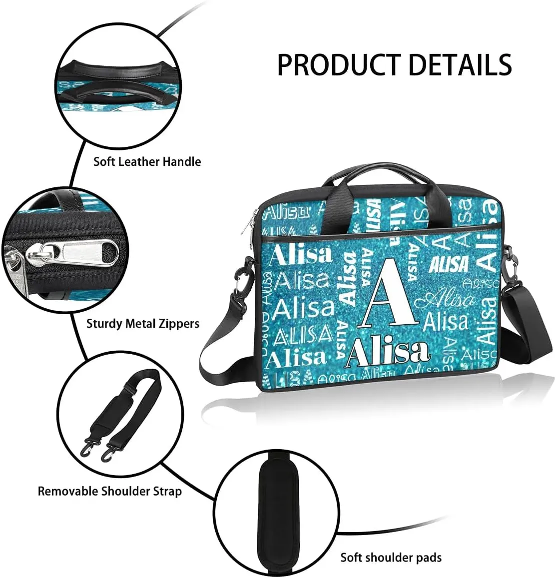 Custom Laptop Bag for Women Men Personalized Name 13 14 15.6 inch Laptop Messenger Shoulder Bags