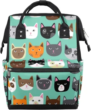 Cute Cat Face Diaper Bag Tote Large Capacity Waterproof with Adjustable Shoulder Strap and Pram Straps Mommy Bag for Hospital Beach Weekender Travel