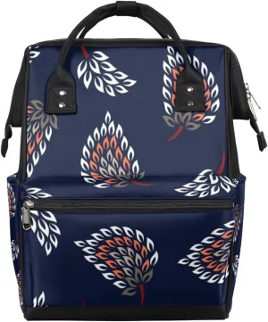 Cute Colorful Flowers Blue Background Diaper Bag Tote Large Capacity Waterproof with Adjustable Shoulder Strap and Pram Straps Mommy Bag for Hospital Beach Weekender Travel