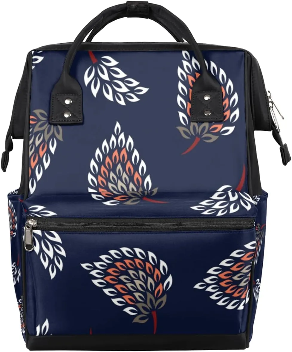 Cute Colorful Flowers Blue Background Diaper Bag Tote Large Capacity Waterproof with Adjustable Shoulder Strap and Pram Straps Mommy Bag for Hospital Beach Weekender Travel