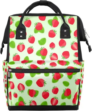 Cute Strawberry Red Diaper Bag Tote Large Capacity Waterproof with Adjustable Shoulder Strap and Pram Straps Mommy Bag for Hospital Beach Weekender Travel