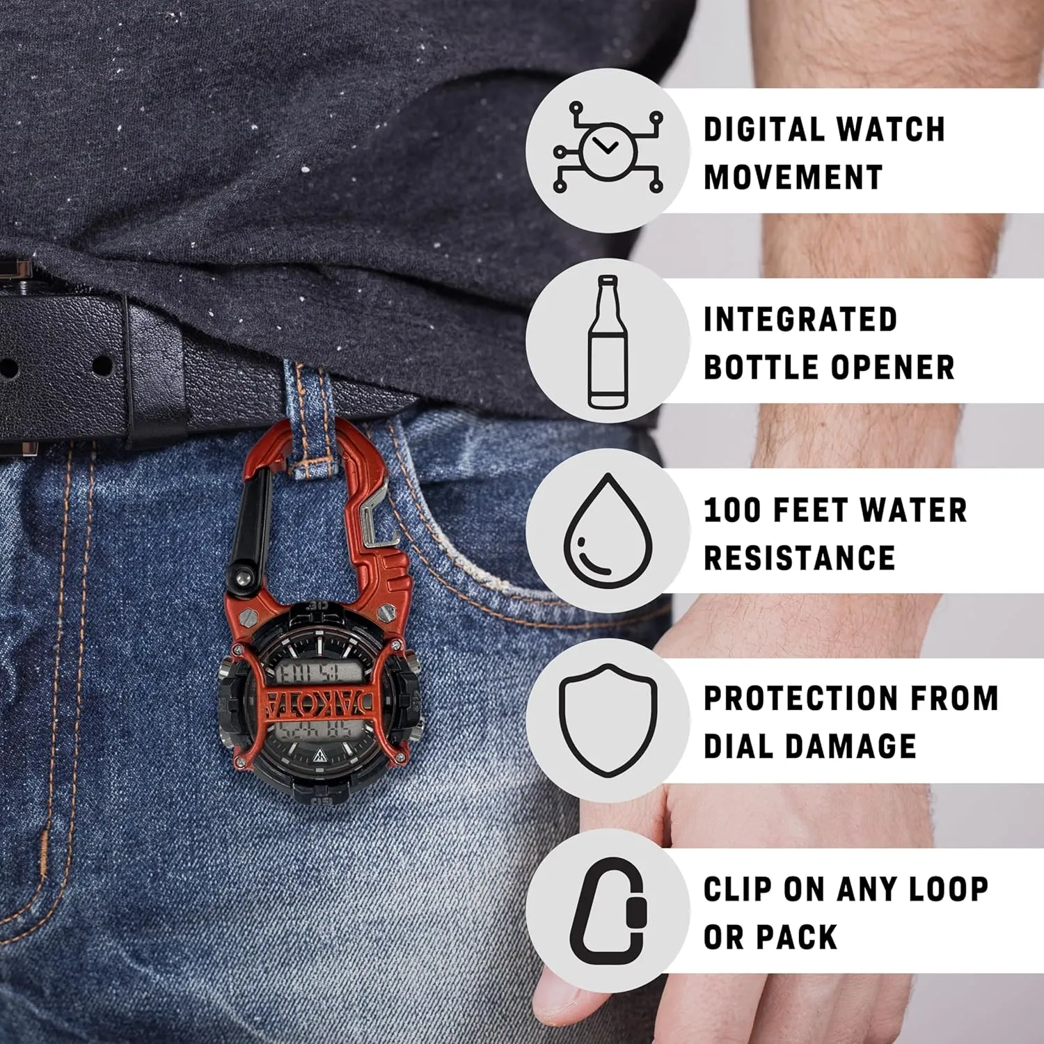 Dakota Bottle Opener Cage Clip, Premium Durability Outdoor Gifts for Men, Use for Field and Work, Quality Pocket Watch, Fob Tactical Watch with LED Flashlight, Dial Protector