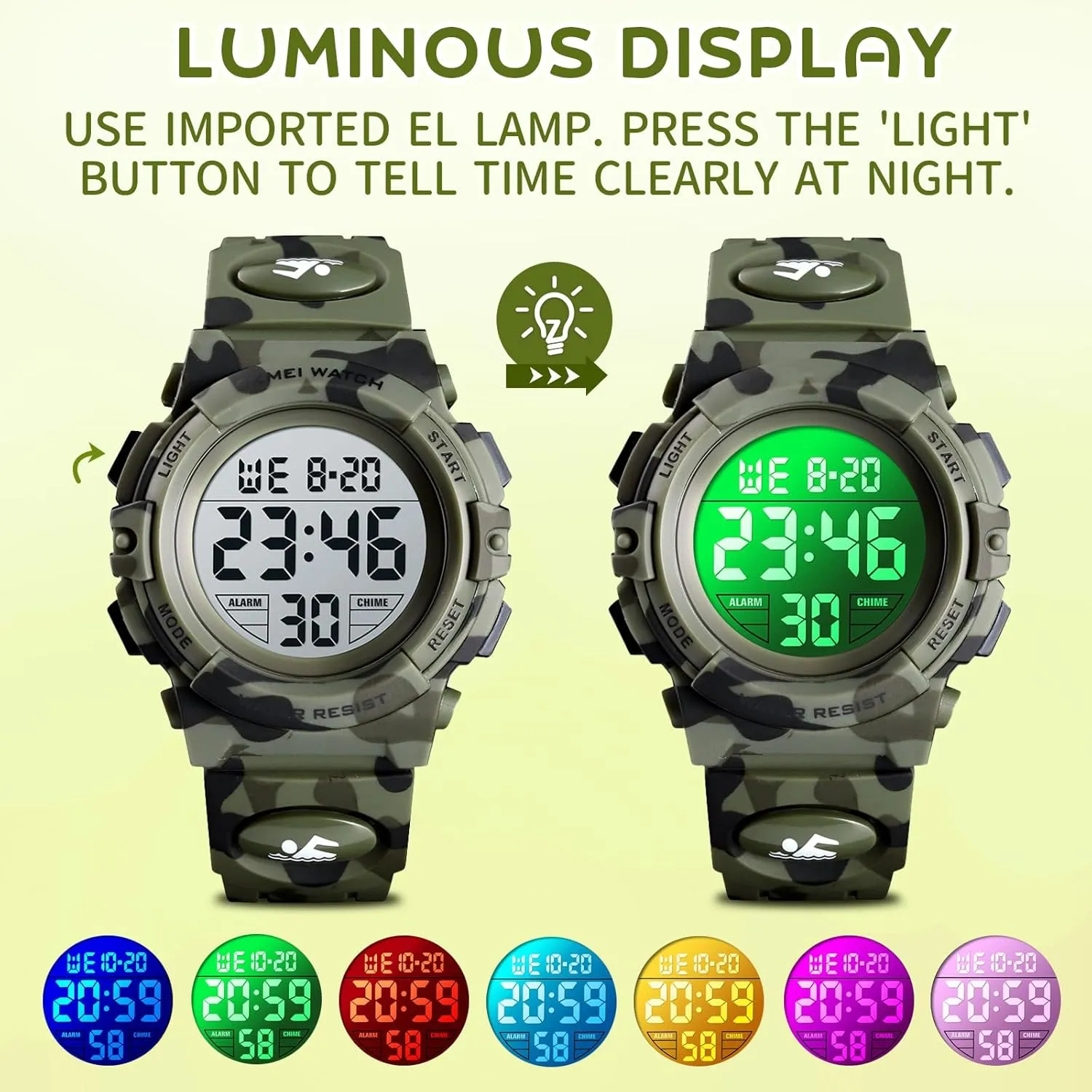 Dayllon Kids Digital Watch Boys Outdoor Sports 50M Waterproof Girls Watches Alarm Clock 12/24 H Stopwatch Calendar for Ages 3-15 Boy Girl Wristwatch Kids Gift