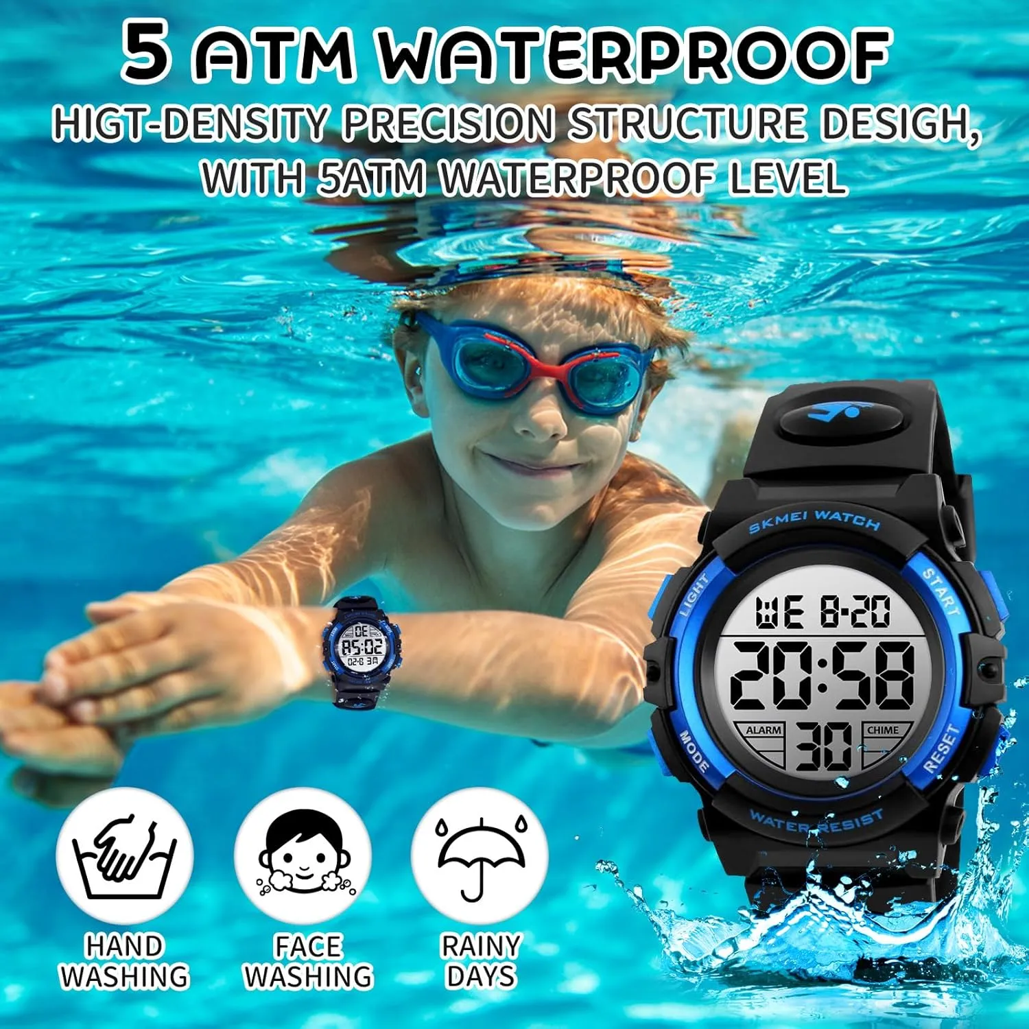 Dayllon Kids Digital Watch Boys Outdoor Sports 50M Waterproof Girls Watches Alarm Clock 12/24 H Stopwatch Calendar for Ages 3-15 Boy Girl Wristwatch Kids Gift