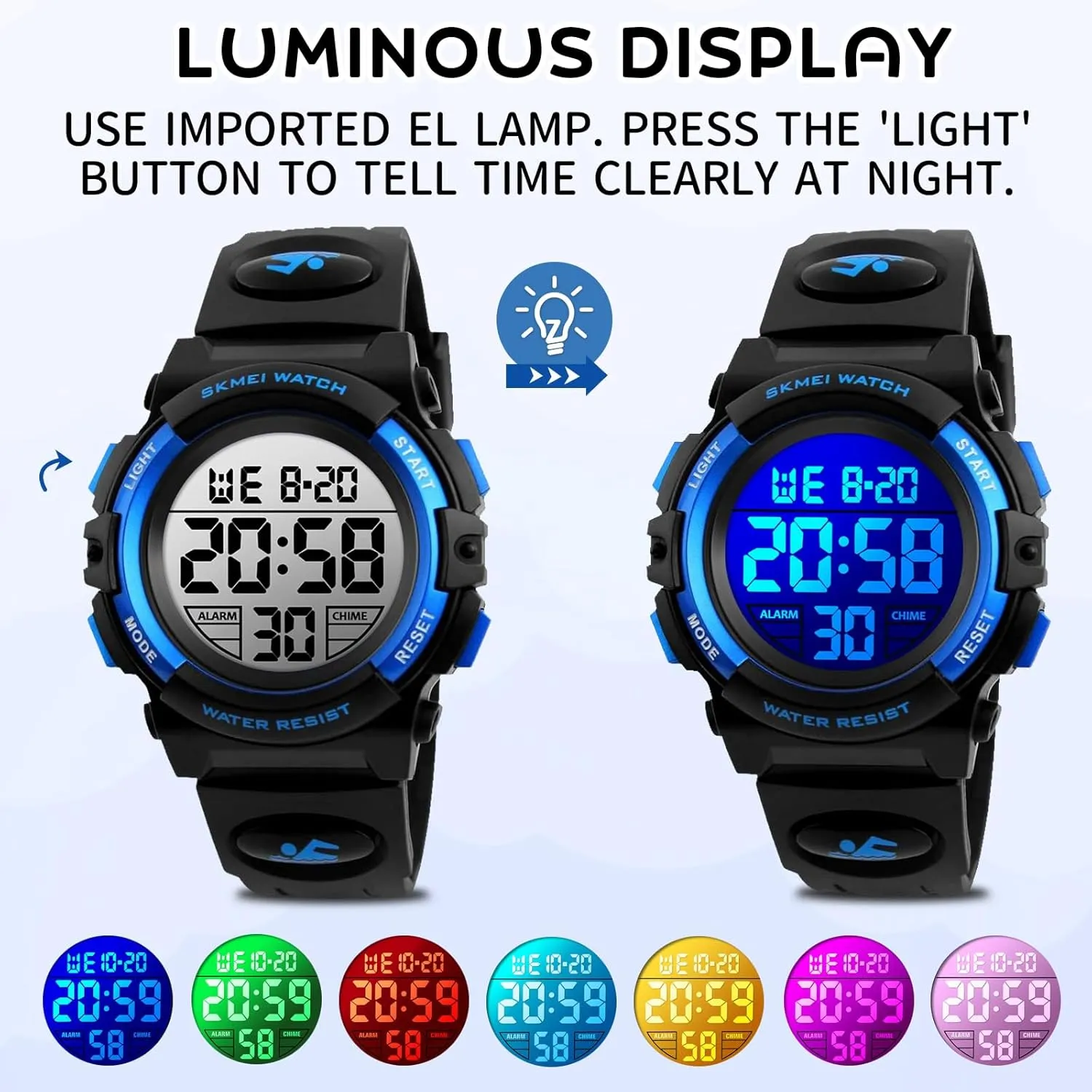 Dayllon Kids Digital Watch Boys Outdoor Sports 50M Waterproof Girls Watches Alarm Clock 12/24 H Stopwatch Calendar for Ages 3-15 Boy Girl Wristwatch Kids Gift