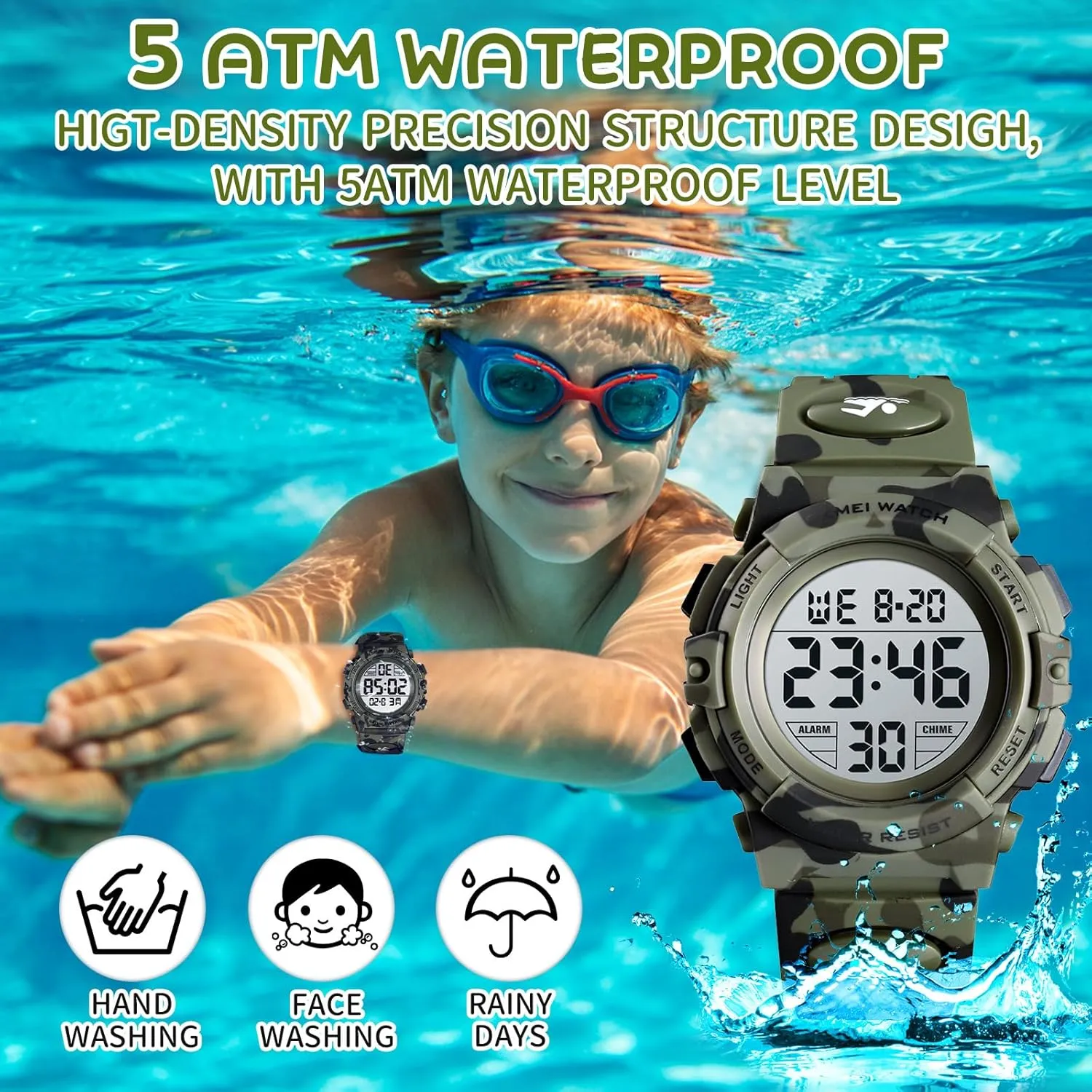 Dayllon Kids Digital Watch Boys Outdoor Sports 50M Waterproof Girls Watches Alarm Clock 12/24 H Stopwatch Calendar for Ages 3-15 Boy Girl Wristwatch Kids Gift