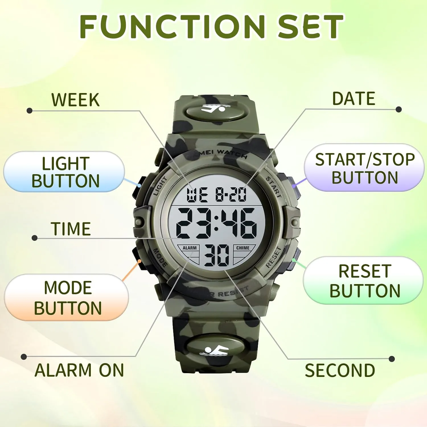 Dayllon Kids Digital Watch Boys Outdoor Sports 50M Waterproof Girls Watches Alarm Clock 12/24 H Stopwatch Calendar for Ages 3-15 Boy Girl Wristwatch Kids Gift
