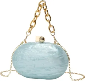 DJBM Women Acrylic Wrist Clutch Purse Glitter Graceful Marble Chain Crossbody Bag for Evening Prom