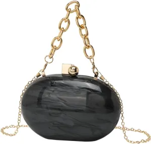 DJBM Women Acrylic Wrist Clutch Purse Glitter Graceful Marble Chain Crossbody Bag for Evening Prom